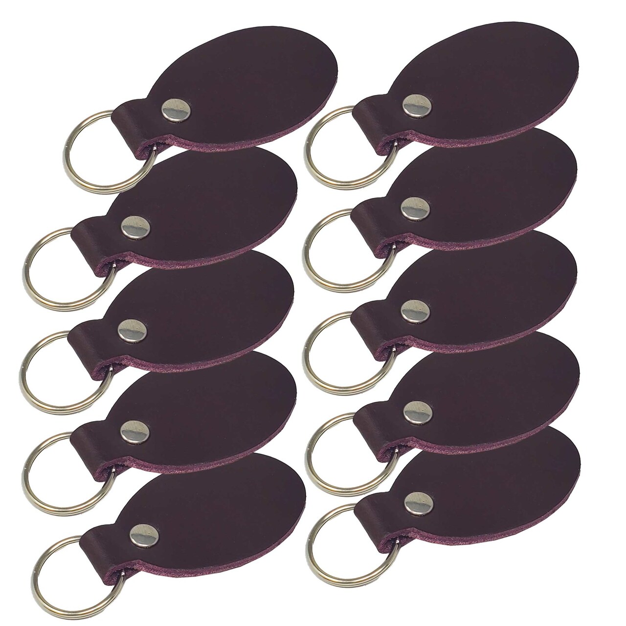 Oval Leather Keychains Kit – Full-Grain Latigo, DIY Personalization Ready, 10 Pack